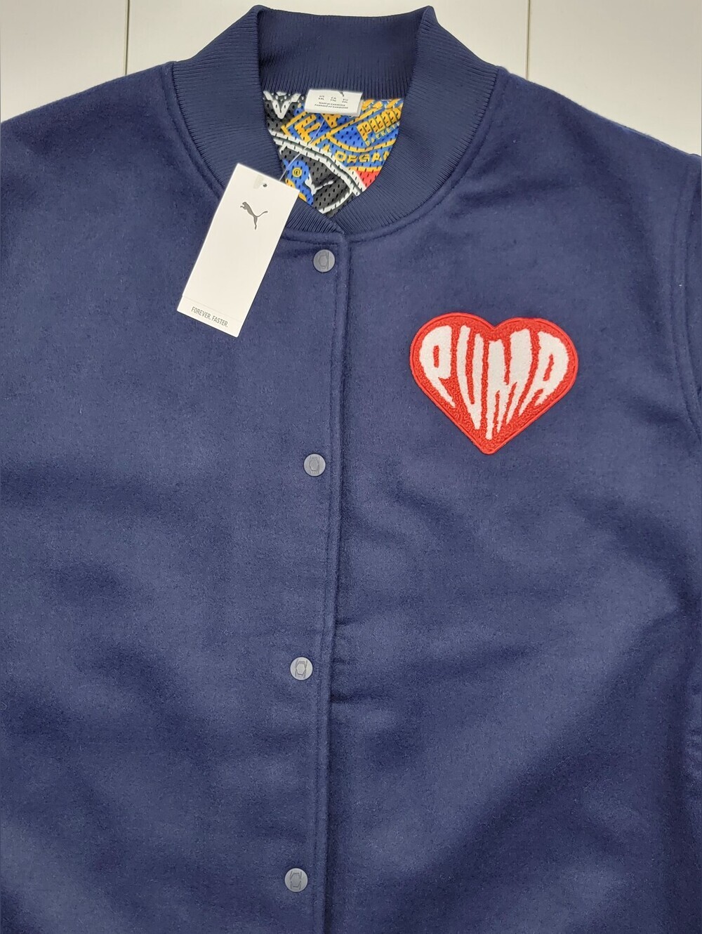 PUMA Sticker Pack Basketball Varsity Jacket Men's Size XXL Navy Blue $200 NEW - Picture 5 of 12